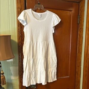 White Tiered Short-Sleeve T-Shirt Dress